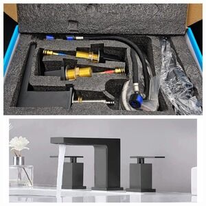 Kingo Home 3 Hole Widespread Bathroom Faucet Matte Black ORB Dual‎ Handle Modern